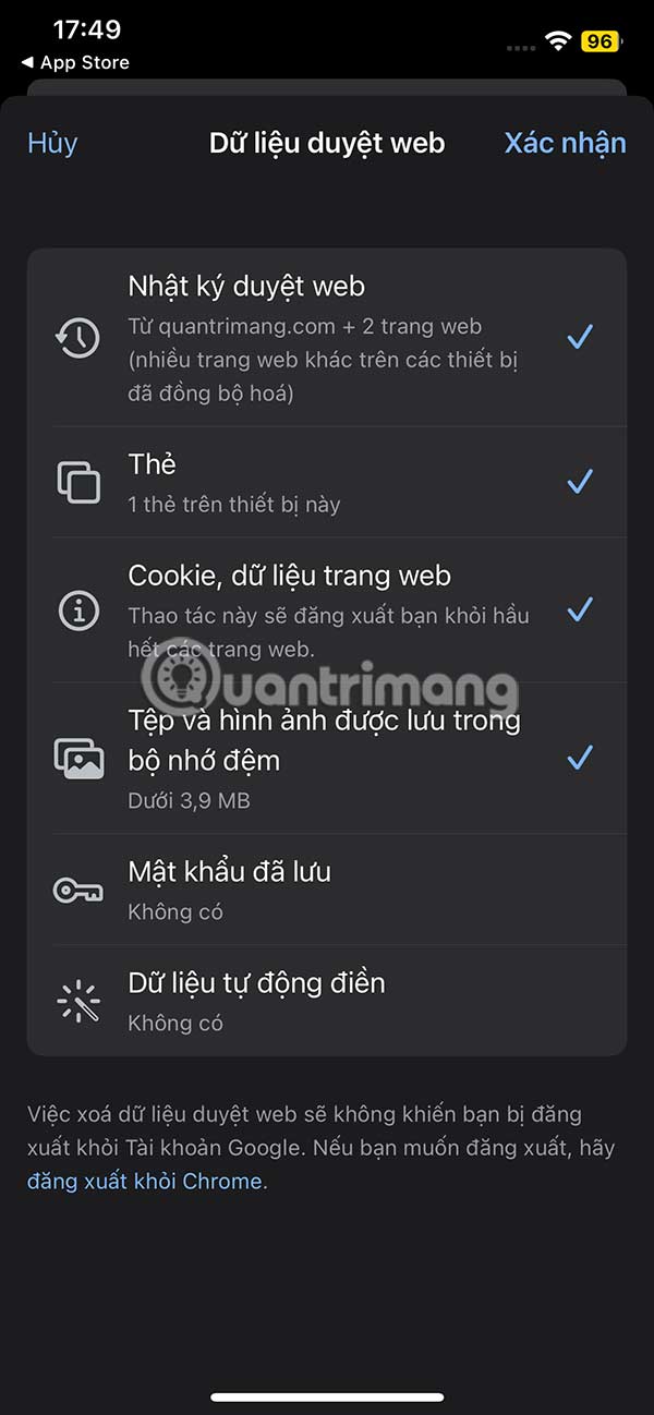 Dữ liệu muốn xóa