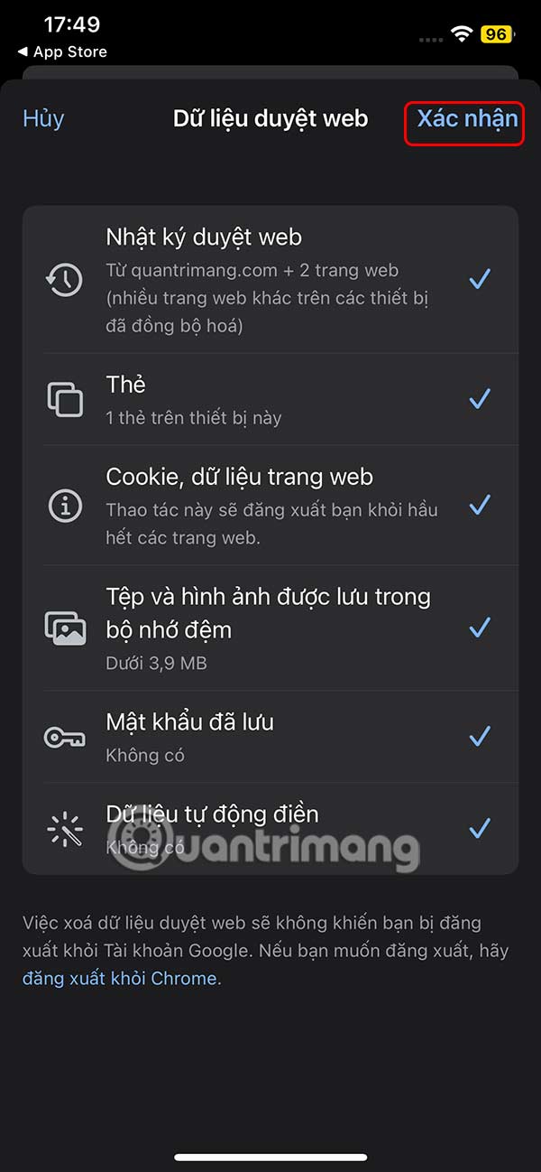 Xóa cache trên Chrome trên iPhone