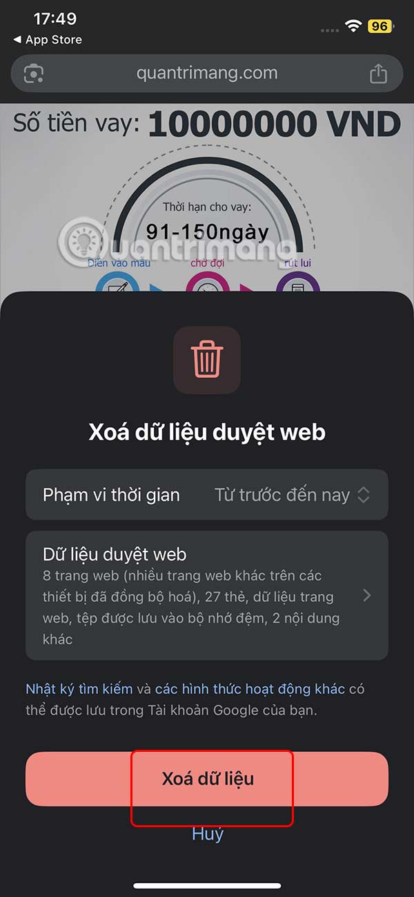 Xóa cache trên Chrome trên iPhone