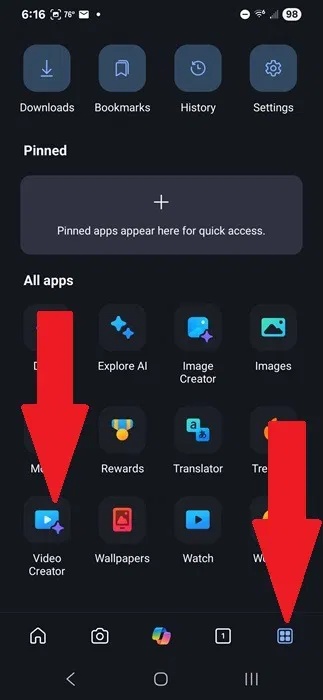 Chọn ứng dụng Video Creator trong Bing Search.