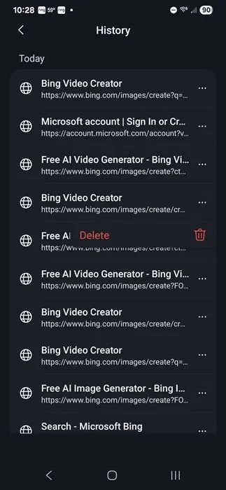Xóa lịch sử Video Creator