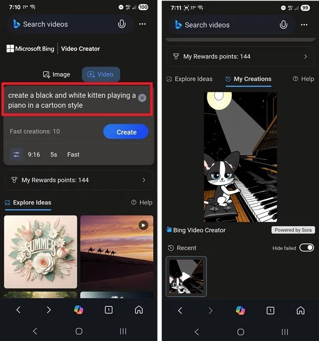 Ví dụ cho video về một chú mèo con đen trắng đang chơi đàn piano.
