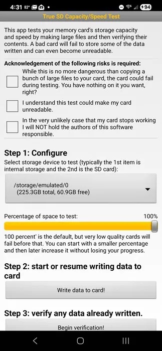 Chạy thử nghiệm thẻ SD trên Android.