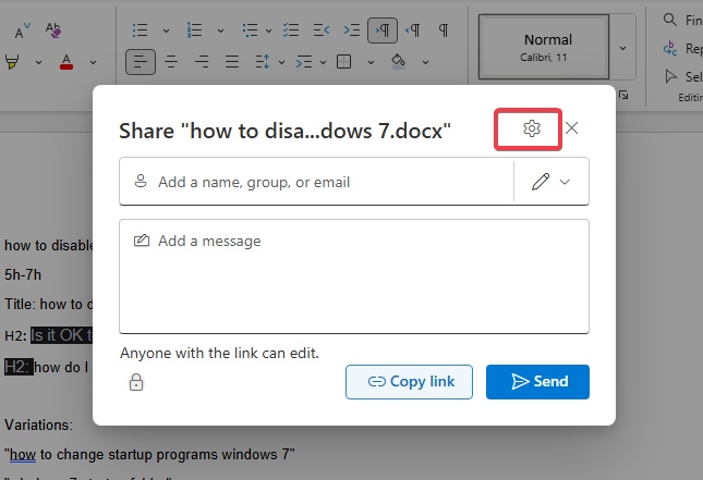 Chọn Link Settings