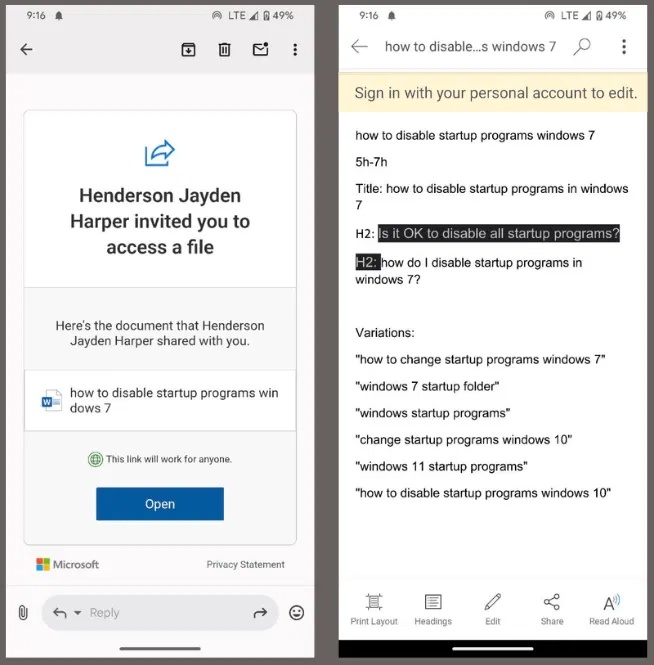 Xem file Microsoft 365 ẩn danh