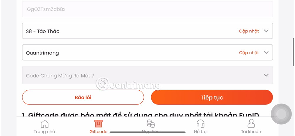 giftcode chuyển sinh ta là vua tam quốc