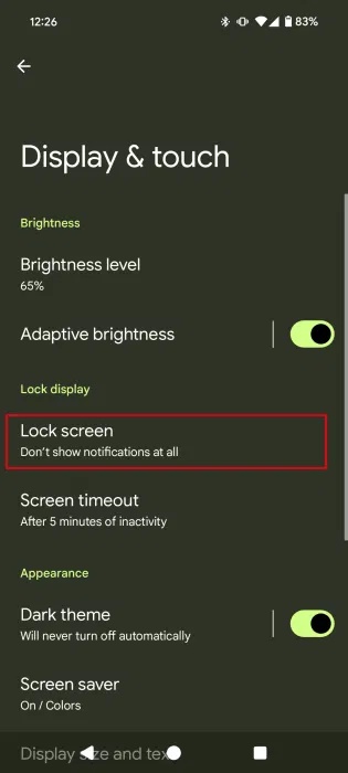 Điều hướng đến "Lock Screen" trên thiết bị Android.