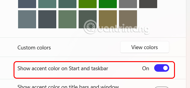 Bật màu sắc thanh taskbar Windows 11
