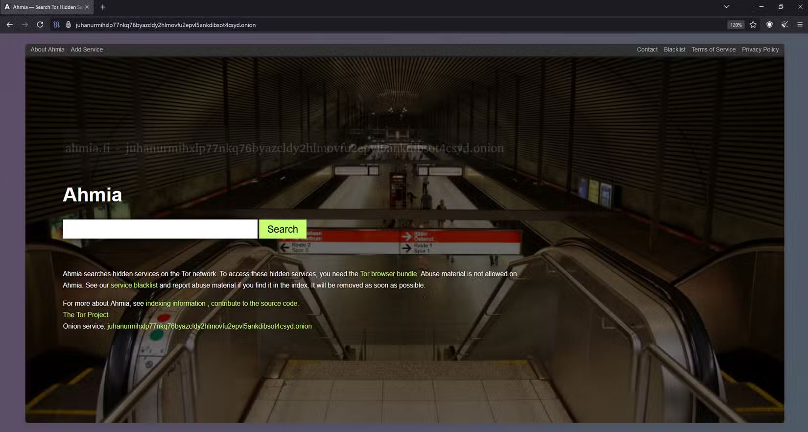 Trang web onion chính thức của Ahmia