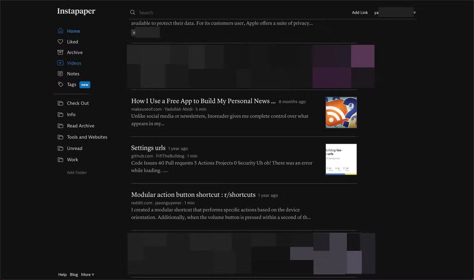 Trang web Instapaper mở trong Safari trên máy Mac.