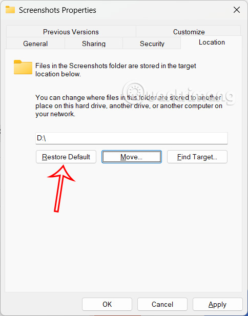 Khôi phục vị trí ban đầu Windows
