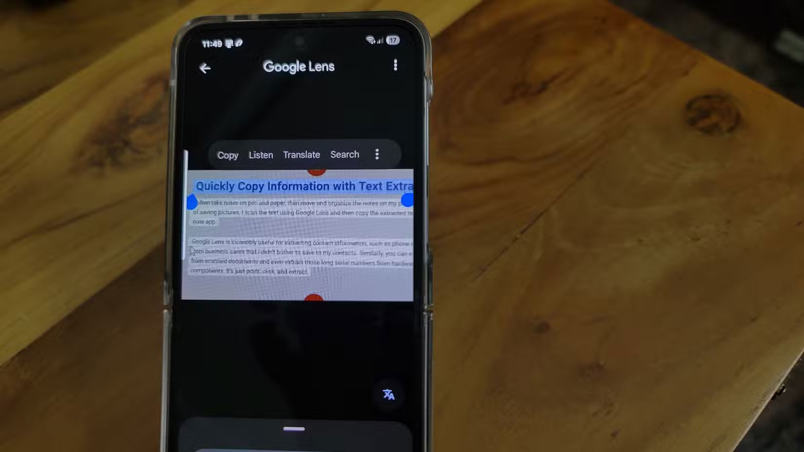 Google Lens trích xuất thông tin