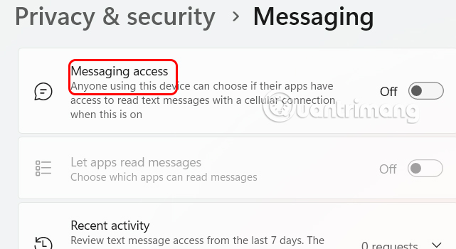 Chặn truy cập tin nhắn Windows 11 qua Settings