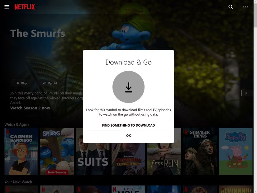 Ứng dụng Netflix trên Windows vào tháng 7 năm 2024 hiển thị lượt tải xuống