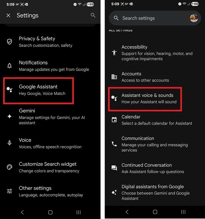 Truy cập cài đặt giọng nói của Google Assistant.