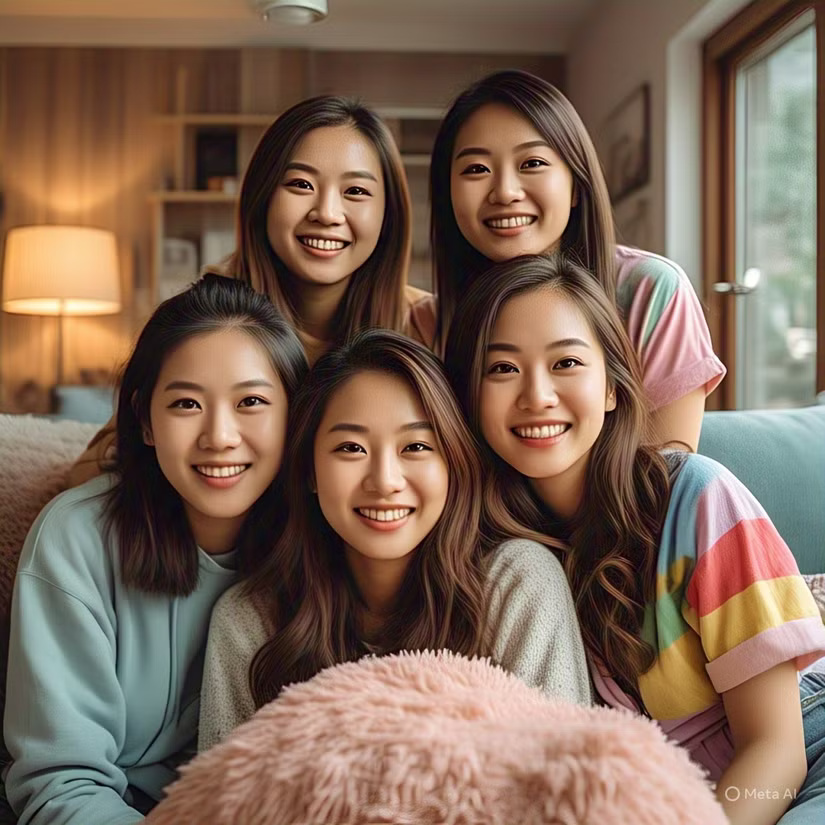 Một hình ảnh do AI tạo ra về 4 cô gái trẻ đang mỉm cười với máy ảnh