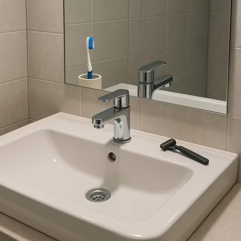 Hình ảnh do AI tạo ra về một bồn rửa có gương phía sau