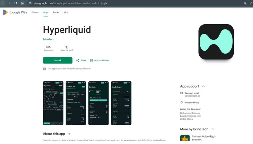 Ứng dụng tiền điện tử HyperLiquid giả mạo trên Play Store