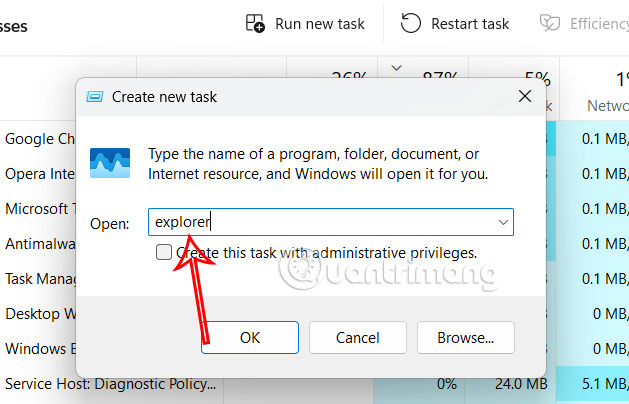 Chạy lại Windows Explorer