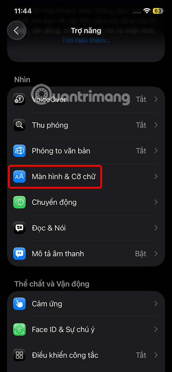 Chỉnh Màn hình và cỡ chữ iPhone
