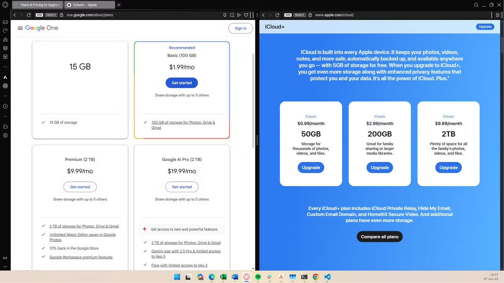 Giá iCloud so với Google One