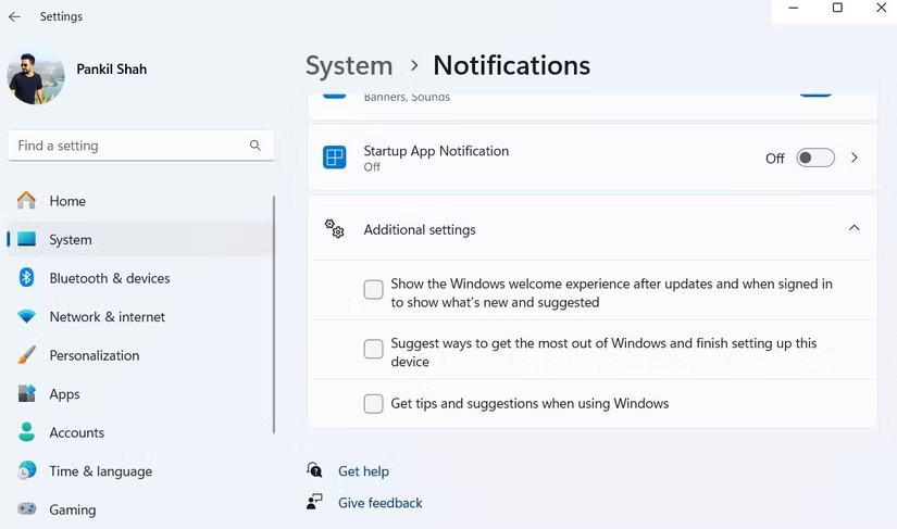 Cài đặt mẹo và cảnh báo gợi ý của Windows