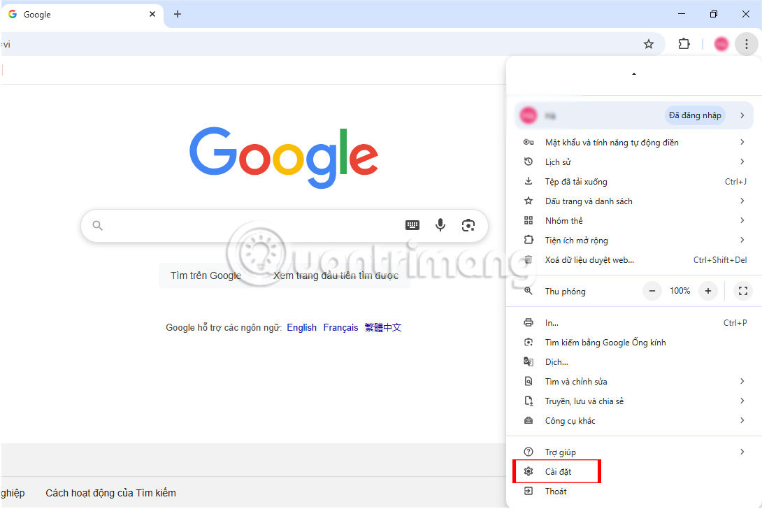 Mở cài đặt Chrome