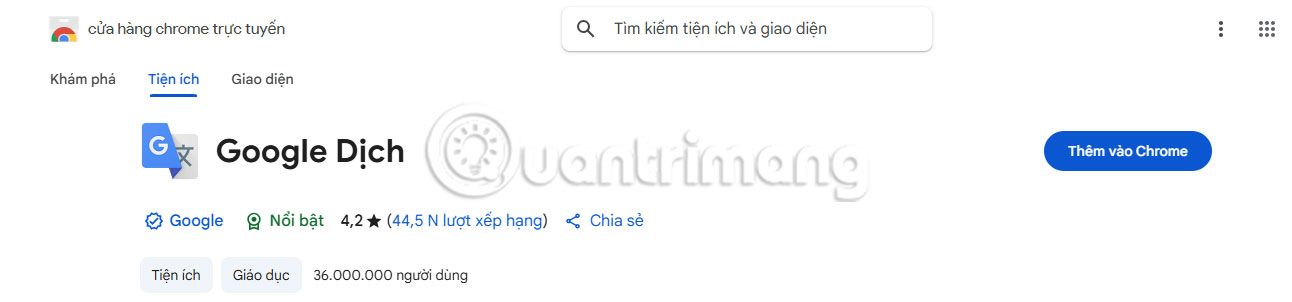 Cài đặt tiện ích mở rộng Google Dịch