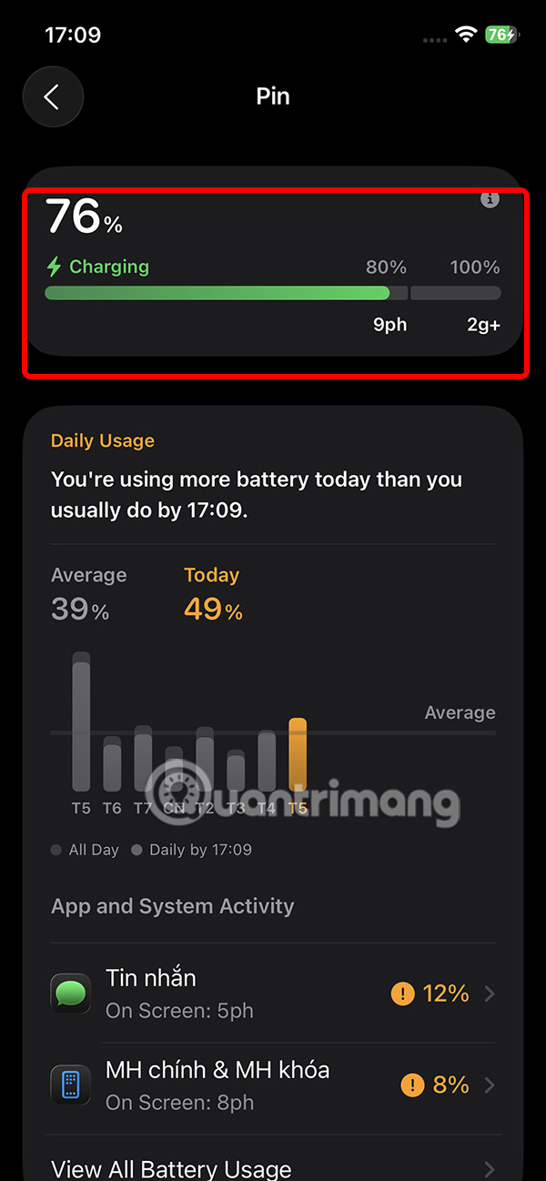Hiển thị thời gian sạc pin iOS 26
