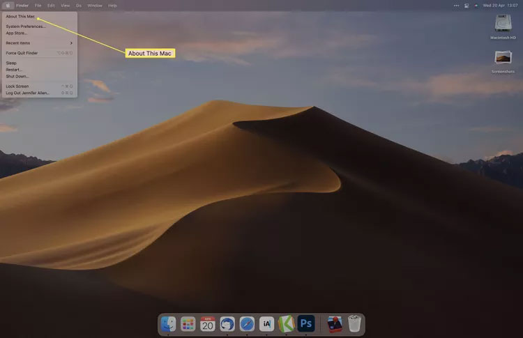 Desktop MacOS với tùy chọn About This Mac
