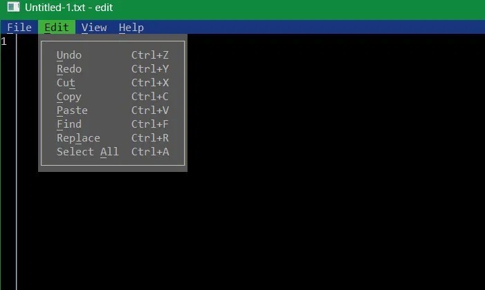 Danh sách các shortcut phổ biến được sử dụng trong Microsoft Edit.
