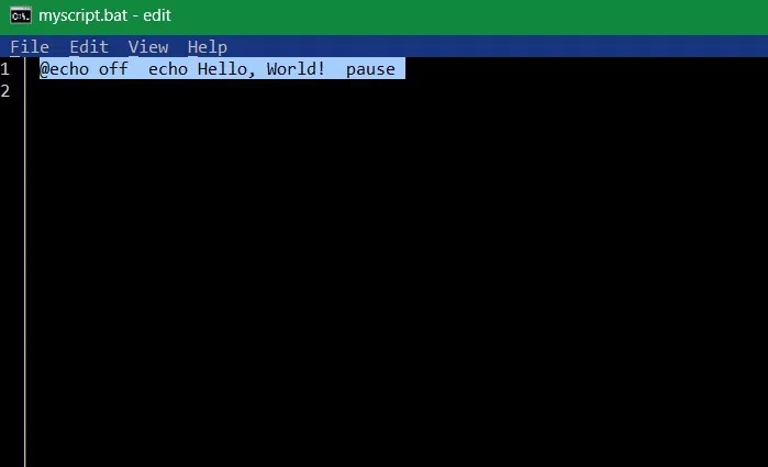 File BAT script có thể chỉnh sửa được trong Microsoft Edit.
