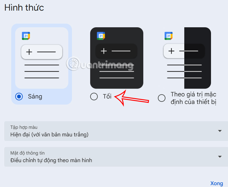 Chọn nền tối cho Google Calendar