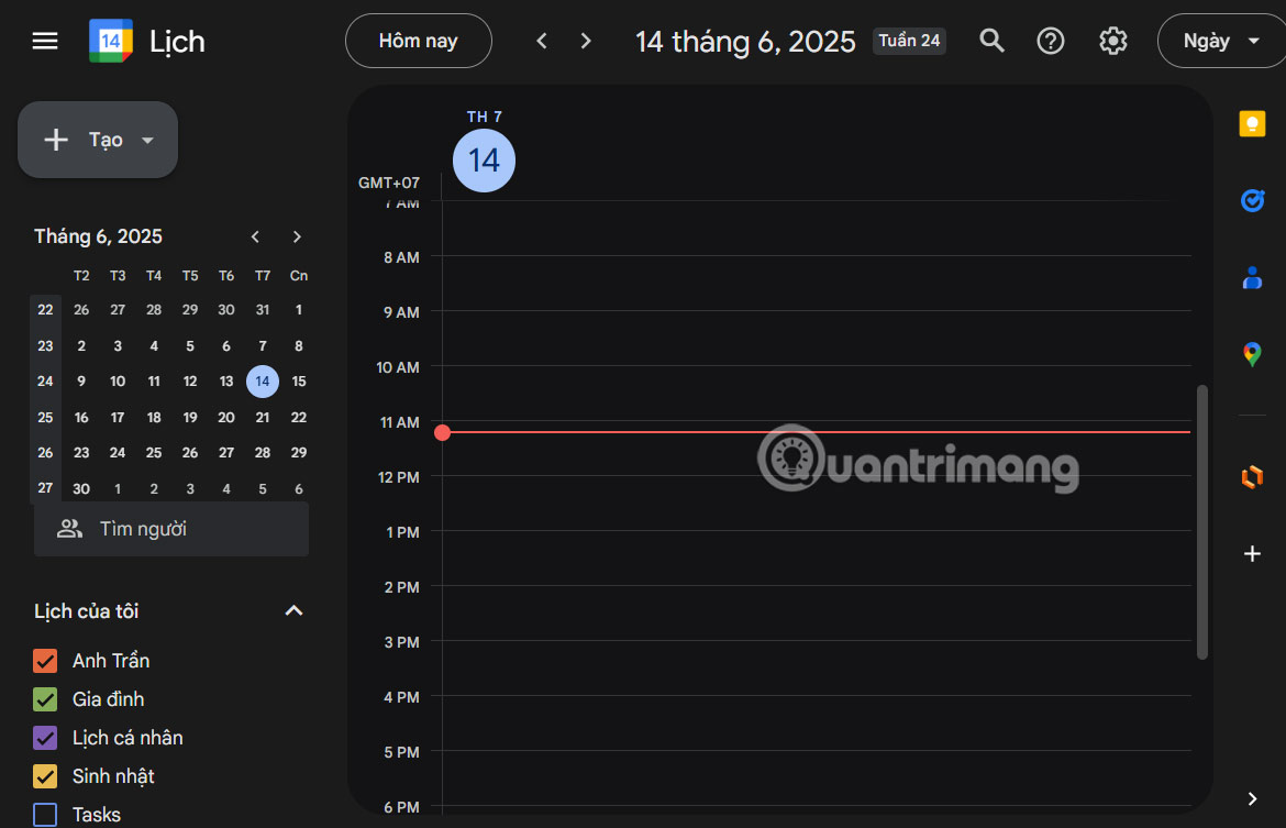 Nền tối Google Calendar