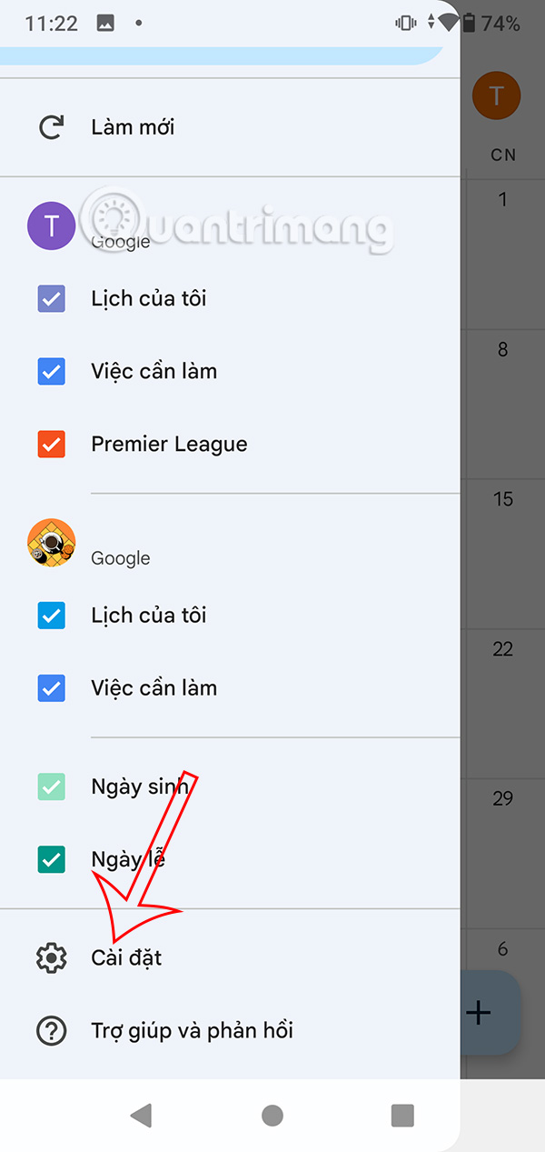 Cài đặt Google Calendar