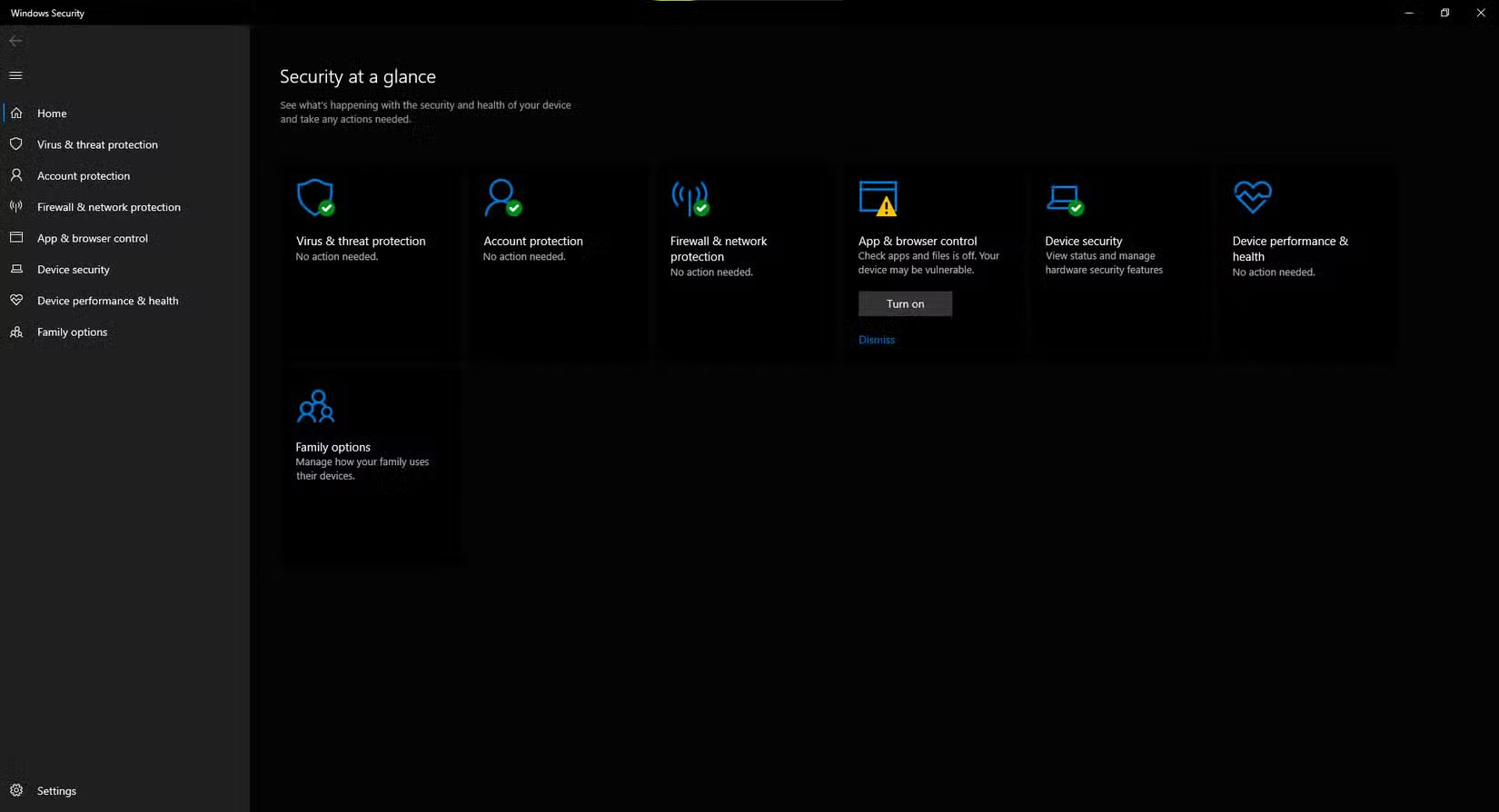 Một loạt các tùy chọn chống virus trong menu Windows Security