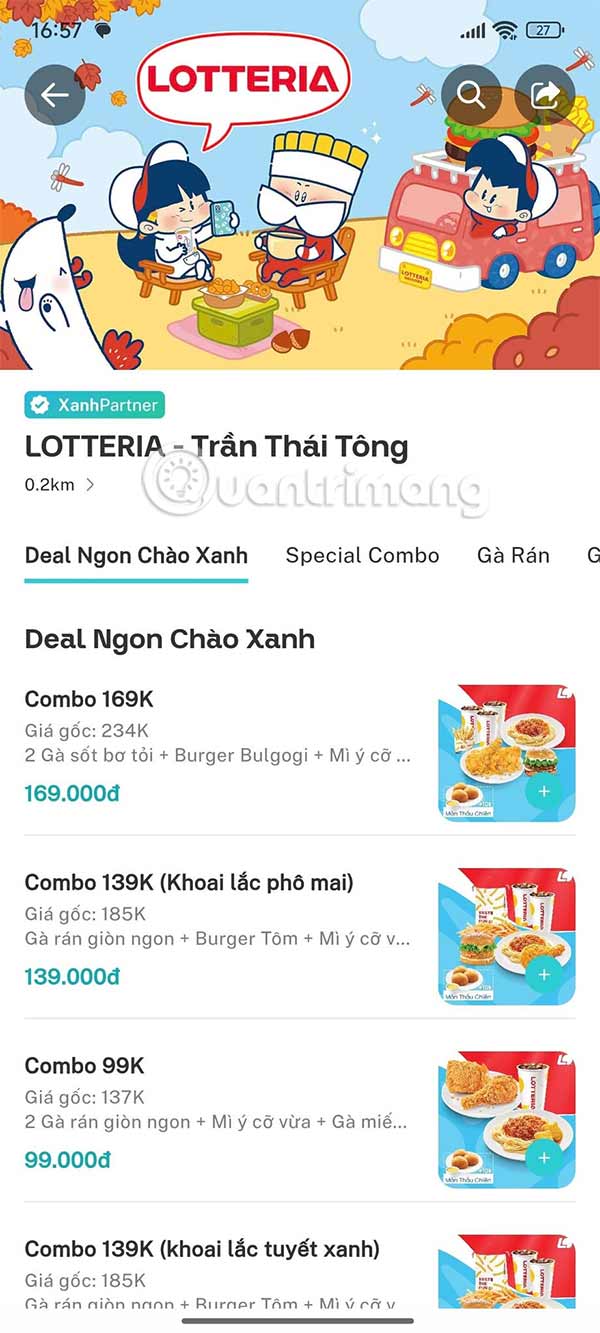 Chọn quán trên Xanh SM Ngon