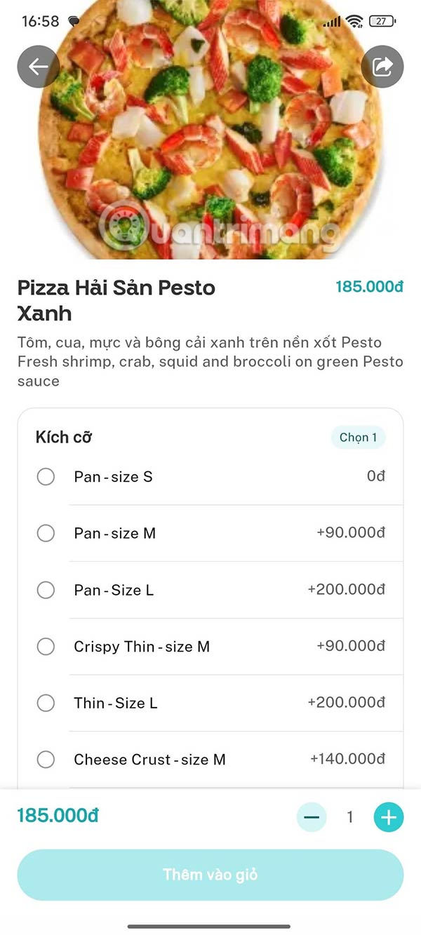 Thêm đồ ăn vào giỏ Xanh SM Ngon
