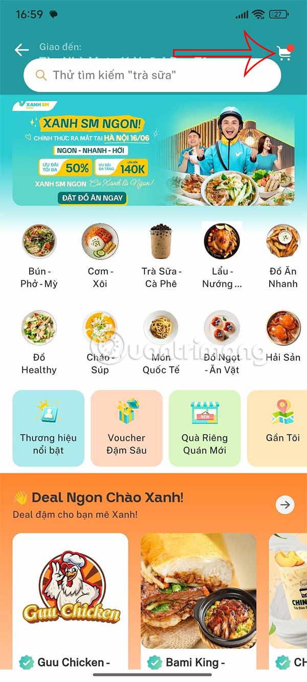 Truy cập giỏ hàng Xanh SM Ngon