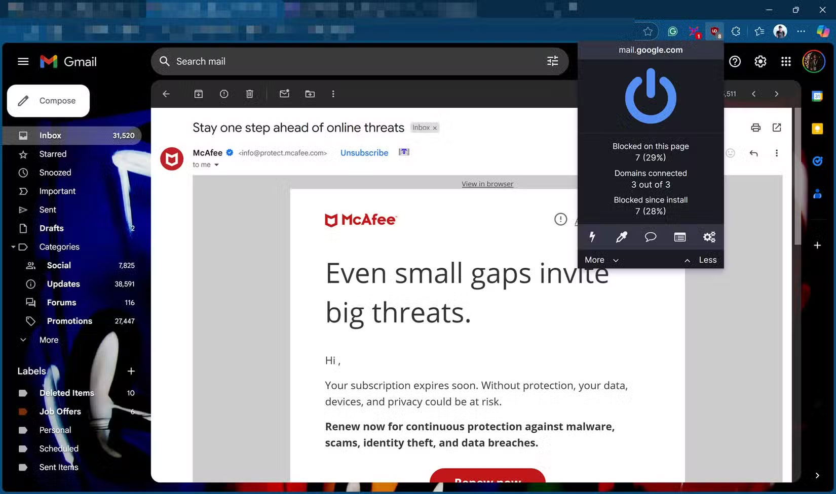 uBlock Origin chặn trình theo dõi email