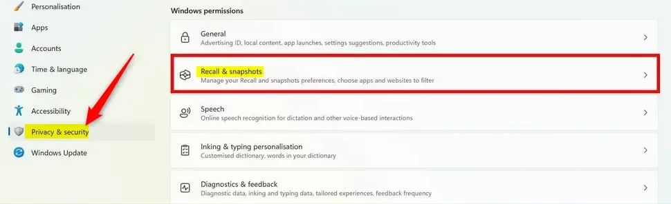 Recall & snapshots Windows 11