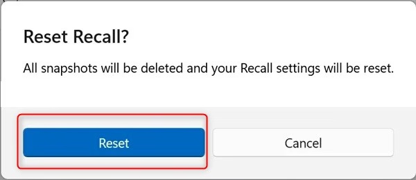 Đồng ý Reset Recall Windows 11