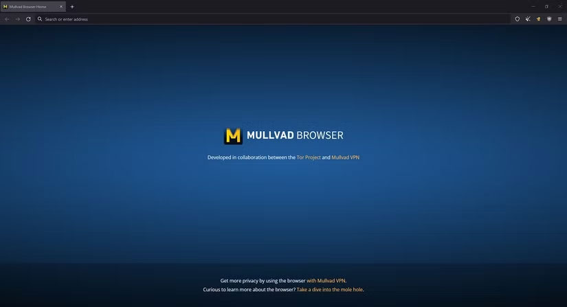 Trang bắt đầu của Mullvad Browser