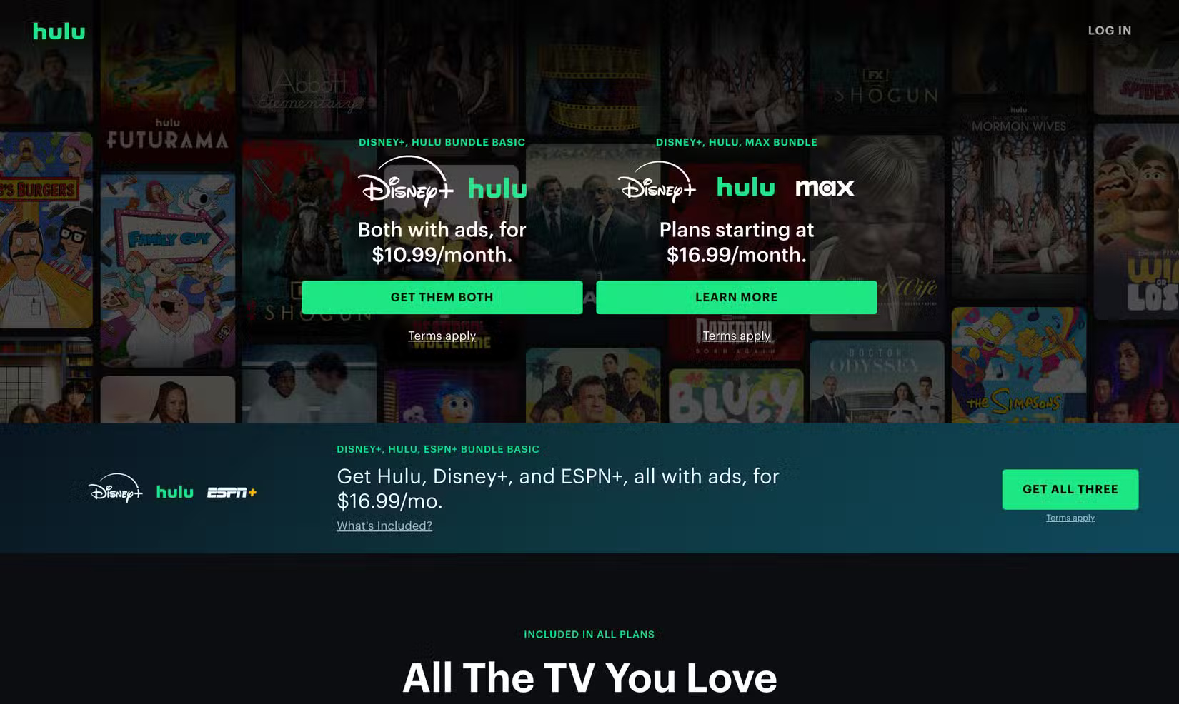 Trang chào mừng dịch vụ stream Hulu
