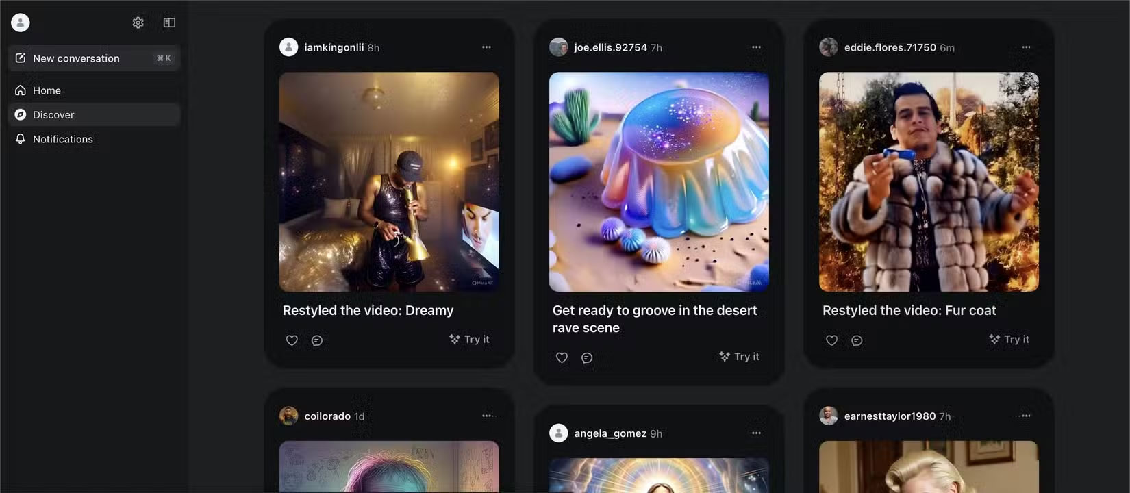 Trang Discover Meta AI trên desktop