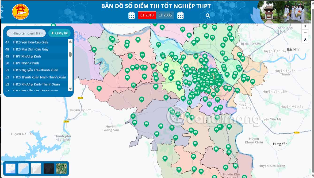 Bản đồ số địa điểm thi tốt nghiệp THPT