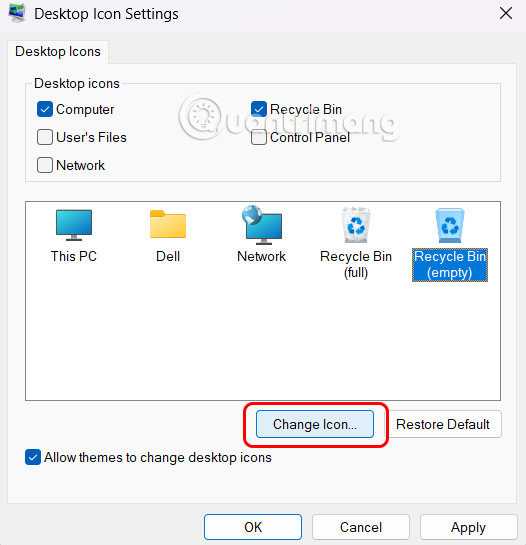 Đổi biểu tượng Recycle Bin Windows 11