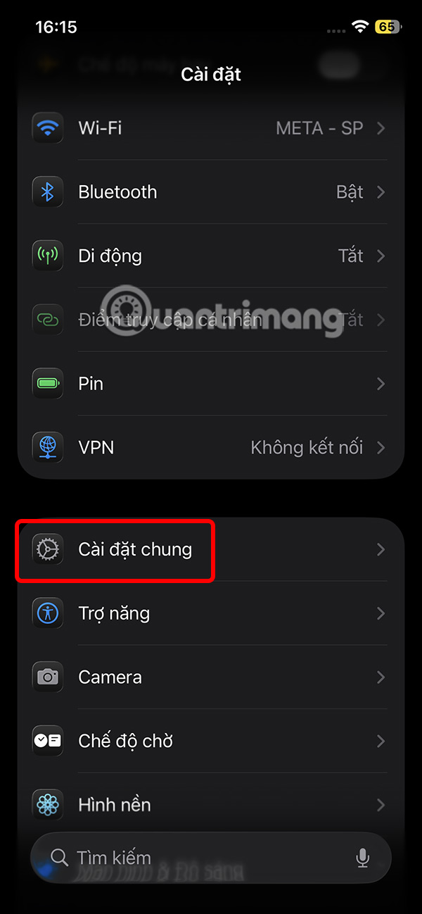 Cài đặt chung iPhone