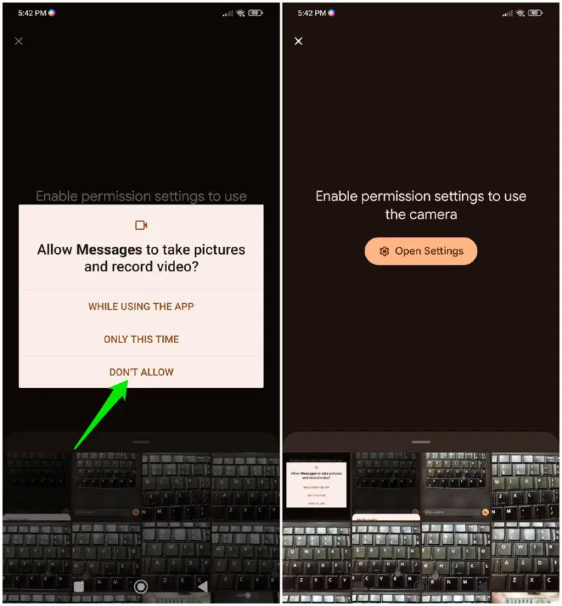 Thư viện Google Messages không có kính ngắm camera