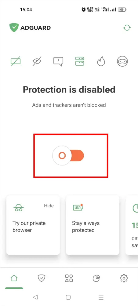Bật VPN trên VPN AdGuard